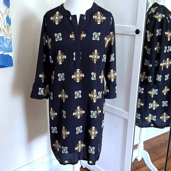 👗 Crown & Ivy Dress Navy Design Lined Dress size 12P white yellow Buttons crown - Picture 1 of 12